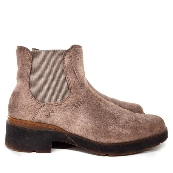 Timberland Light Tan Suede Pull-On Lug-Sole Chealsea Mid Ankle Boots - Picture 3 of 12